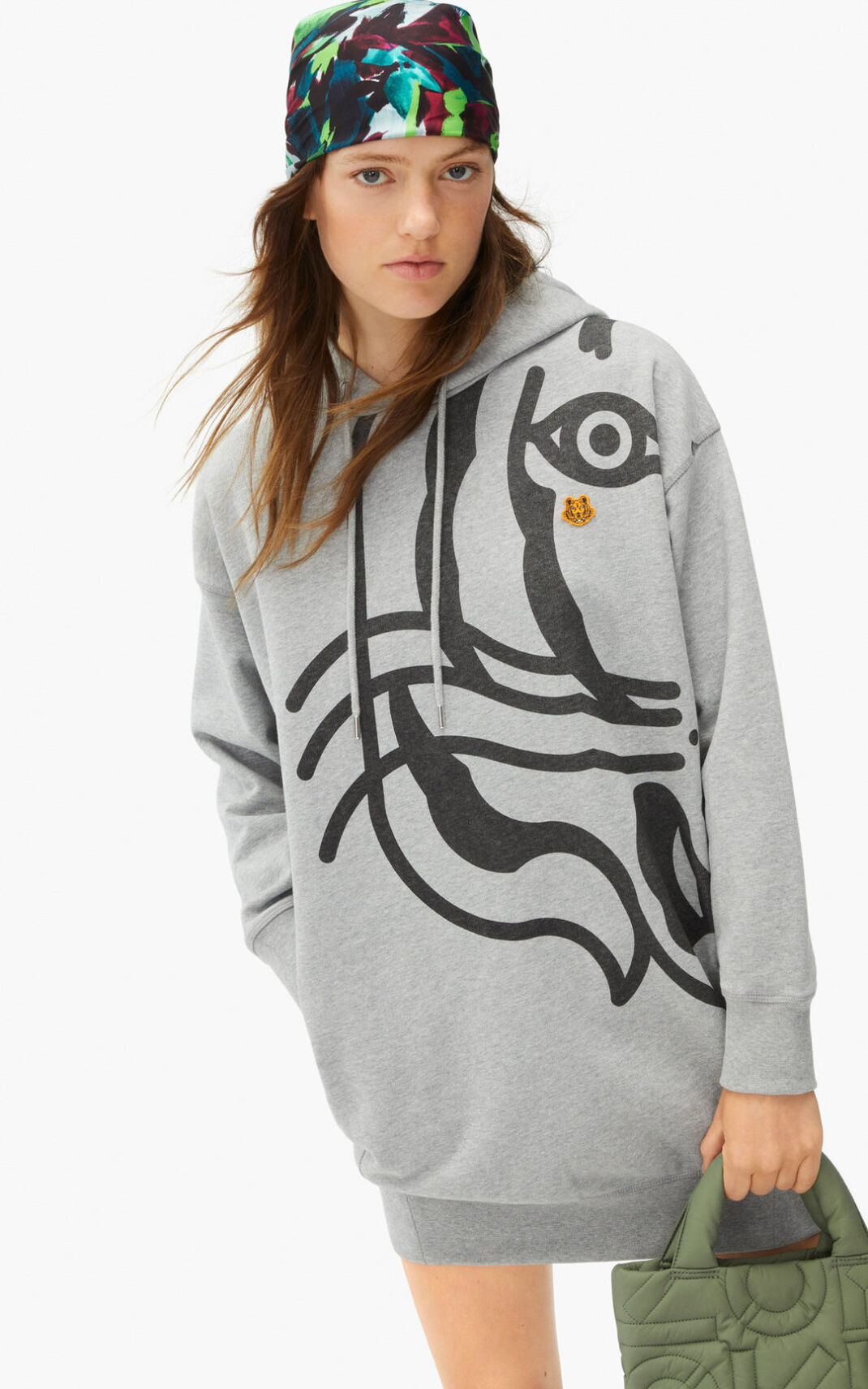 Kenzo K Tiger hooded sweater φορέματα γυναικεια γκρι | GR102509